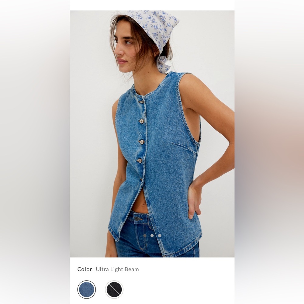 Free People Aimee Vest - Blue Denim Sleeveless Top